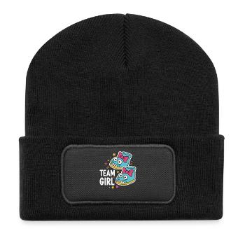 Gender Reveal Team Girl Baby Shower Mom Dad - Recycled Patch Beanie - black - Front