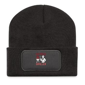 Auftragsgriller Lustiger Grillmeister Mafia BBQ - Recycelte Patch Beanie - Dunkelgrau - Vorne