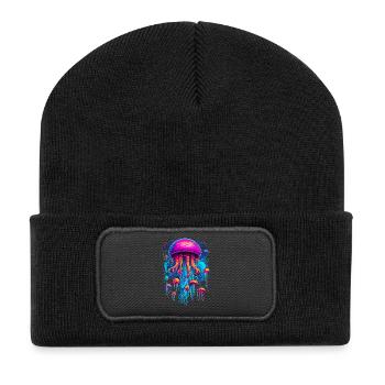 Colorful Rhapsody: Jellyfish in Cosmic Harmony - Recycled Patch Beanie - black - Front