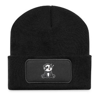 Panda Musik - Recycelte Patch Beanie - Schwarz - Vorne