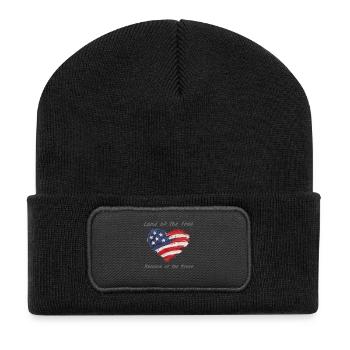 USA Herz - Land of the Free because of the Brave - Recycelte Patch Beanie - Schwarz - Vorne
