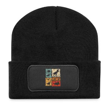 Retro Dinosaurier-Typen Grafik - Niedliche Dinos - Recycelte Patch Beanie - Schwarz - Vorne