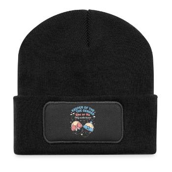 Gender Reveal Hüter des Geschlechts, das sie oder er - Recycelte Patch Beanie - Schwarz - Vorne