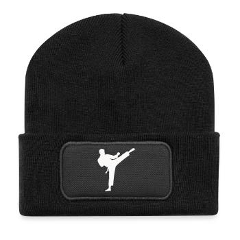 Kampfkunst Silhouette Hochkick - Recycelte Patch Beanie - Schwarz - Vorne