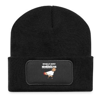 Hühnerflüsterer Huhn Hühnerhalter Hühner - Recycelte Patch Beanie - Schwarz - Vorne