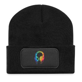 Graffiti Kopfhörer Gaming Gamer - Recycelte Patch Beanie - Schwarz - Vorne