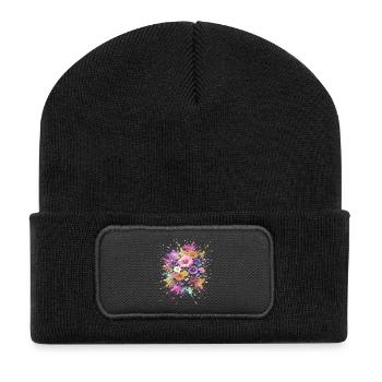 Mehrfarbige Blumenstrauß-Splash-Art - Recycelte Patch Beanie - Schwarz - Vorne