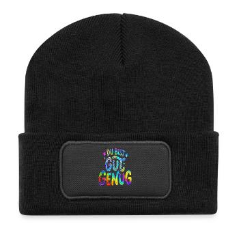 Du bist gut genug Regenbogen Spruch  - Recycelte Patch Beanie - Schwarz - Vorne