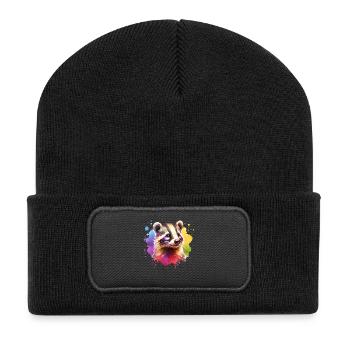 Nasenbär Motiv - Recycelte Patch Beanie - Schwarz - Vorne