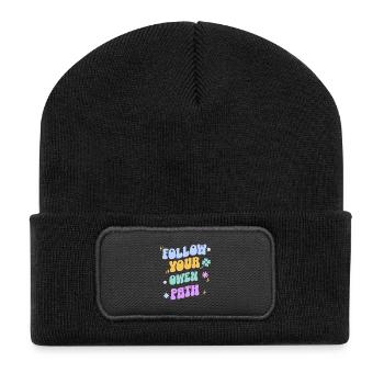Folgen Sie Ihrem Weg – Pastell-Retro-Typografie - Recycelte Patch Beanie - Schwarz - Vorne