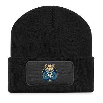 Logo clipart de personnage de personnage de dessin animé mascotte Boar Kawaii - Beanie recyclé à patch - noir - Devant