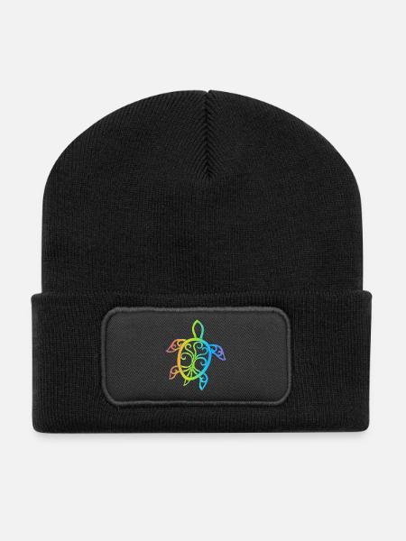 Mehrfarbige Mandala-Schildkröte - Recycelte Patch Beanie - Schwarz
