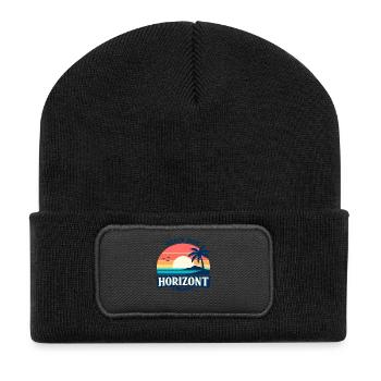 Heute nur Horizont Meer Urlaub Retro - Recycelte Patch Beanie - Schwarz - Vorne