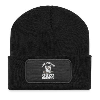 Kann Spuren Vonn Ouzo Enthalten - Recycelte Patch Beanie - Schwarz - Vorne