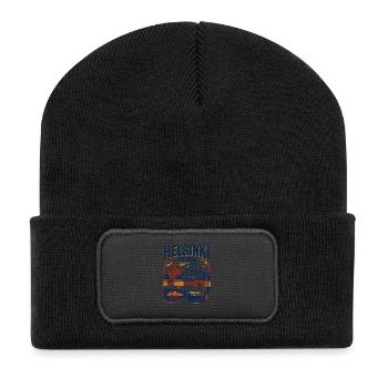 Helsinki Finland Cityscape With Cathedral And Tram - Recycled Patch Beanie - black - Front
