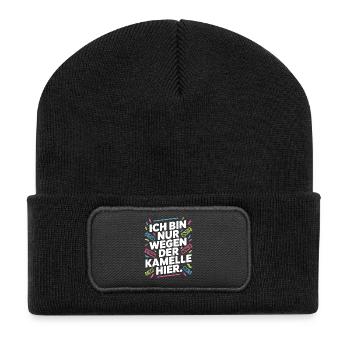 Karneval Nur Wegen Der Kamelle Hier Karnevalszug - Recycelte Patch Beanie - Schwarz - Vorne