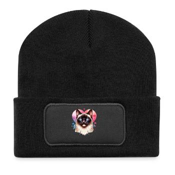 Siamkatze - Recycelte Patch Beanie - Schwarz - Vorne