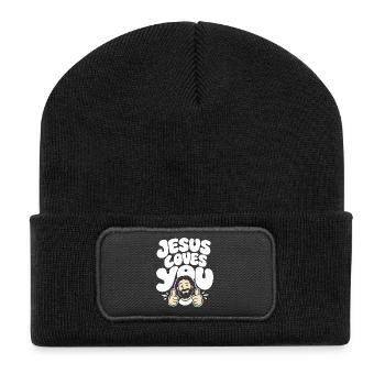 Jesus Loves You Positive Message - Recycelte Patch Beanie - Schwarz - Vorne