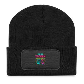 Erst Zocken Dann Reden - Recycelte Patch Beanie - Schwarz - Vorne