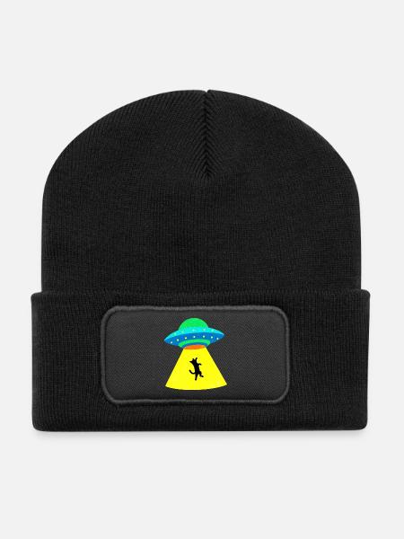 Katze wird vom UFO entführt - Recycelte Patch Beanie - Schwarz