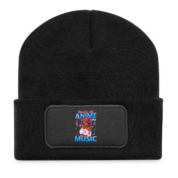 Anime and Music Chibi Black Girl - Recycled Patch Beanie - black - Front