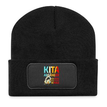 Schulanfang 2026 Einschulung Junge Mädchen Kita - Recycelte Patch Beanie - Schwarz - Vorne