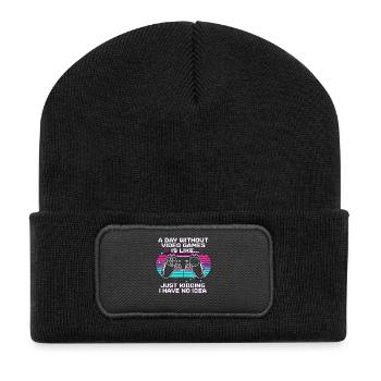 A Day Without Video Games - Recycelte Patch Beanie - Schwarz - Vorne
