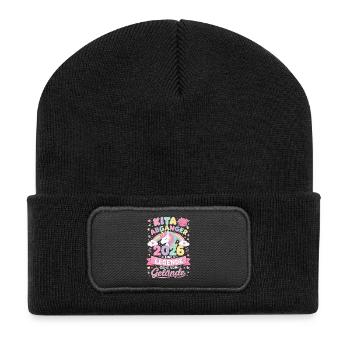 Kita Abgänger 2026 mit Einhorn und Regenbogen - Recycelte Patch Beanie - Schwarz - Vorne