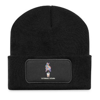 Cute Bunny Funny Boba Bubble Tea - Recycled Patch Beanie - black - Front