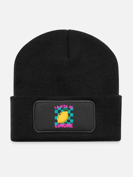 La Vita al Limone – Zitrus Retro Motiv Italy - Recycelte Patch Beanie - Schwarz