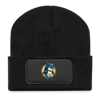 Mascotte Orca Kawaii Personnage de dessin animé Logo clipart - Beanie recyclé à patch - noir - Devant