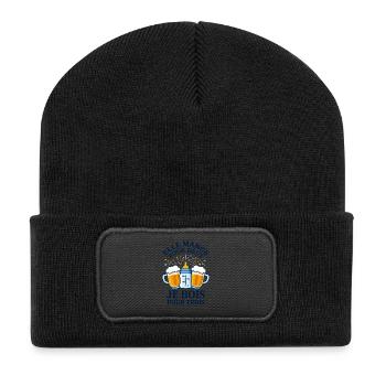Elle Mange Pour Deux Je Bois Pour Trois - Beanie recyclé à patch - noir - Devant