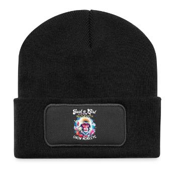 Schneeaffe Mädchen Snow Monkey - Recycelte Patch Beanie - Schwarz - Vorne