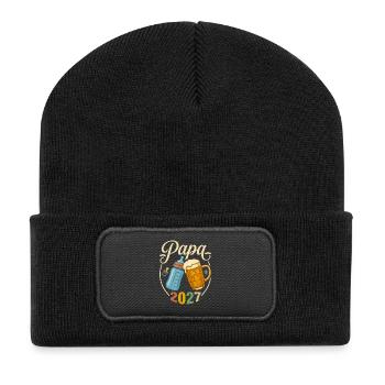 Papa 2027 – Retro-Bier-und-Flaschen-Geschenk - Recycelte Patch Beanie - Schwarz - Vorne