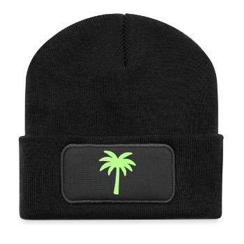 Neonpalme Silhouette auf Schwarz - Recycelte Patch Beanie - Schwarz - Vorne