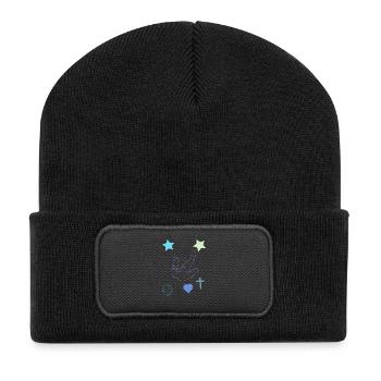 Rockhand mit Sternen und Herz - Recycelte Patch Beanie - Schwarz - Vorne