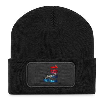 55th Birthday Gift Original August 1971 - Recycled Patch Beanie - black - Front