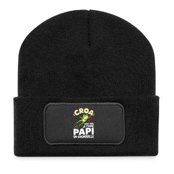 Croa Veut Dire Je T'aime Papi Grenouille - Beanie recyclé à patch - noir - Devant