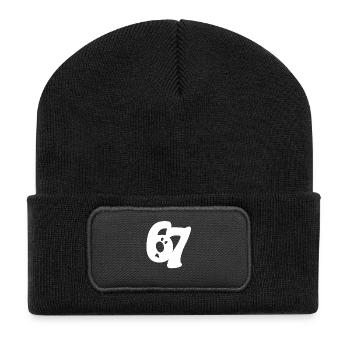 six seven | Zahlenduo 6 und 7 | fragendes Gesicht - Recycelte Patch Beanie - Schwarz - Vorne