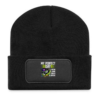 Gamer Gaming Cat Video Game - Recycelte Patch Beanie - Schwarz - Vorne