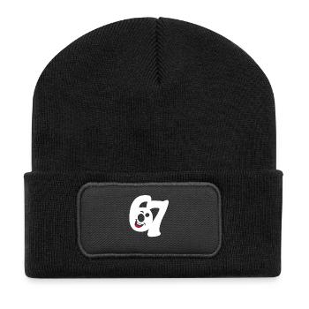 six sept | Numéros duo 6 et 7 | Visage heureux - Beanie recyclé à patch - noir - Devant