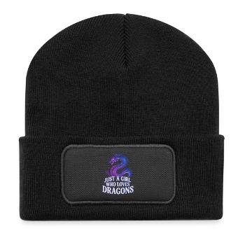 Drachenliebe: Girl liebt Drachen - Recycelte Patch Beanie - Schwarz - Vorne