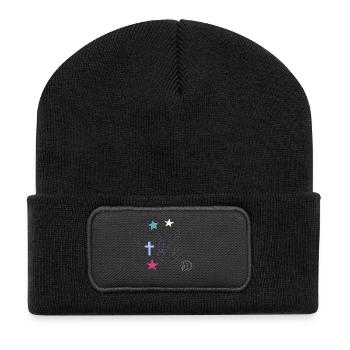 Hand signal with cross, stars and moon - Recycled Patch Beanie - black - Front
