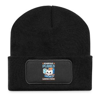 Das Einsteigen In Flugzeuge lustig - Recycelte Patch Beanie - Schwarz - Vorne