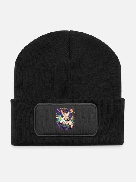 Sphynx Chat Gamer - Beanie recyclé à patch - noir