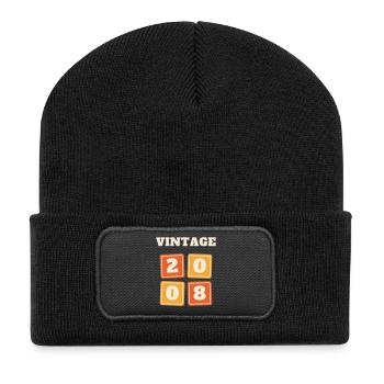 Vintage 2008 Retro Jahrgang 18. Geburtstag Geschen - Recycelte Patch Beanie - Schwarz - Vorne