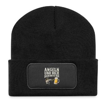 Zander Angeln Und Bier - Recycelte Patch Beanie - Schwarz - Vorne