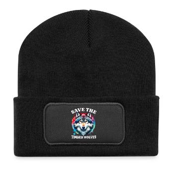 Grauwolf Save Timber Wolf - Recycelte Patch Beanie - Schwarz - Vorne