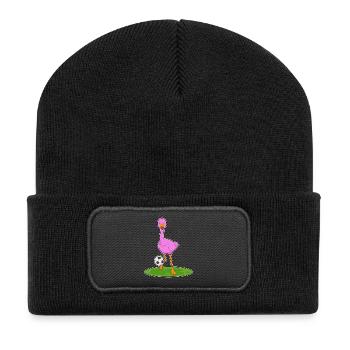 Flamingo Fußballspieler Fußball - Recycelte Patch Beanie - Schwarz - Vorne