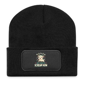 Süßer schreiender Ziegen-Cartoon auf Tee - Recycelte Patch Beanie - Schwarz - Vorne